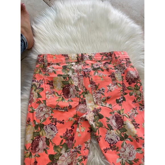 Vanilla Star Peach Floral Cropped Jeans Skinny Leg Size 11 - Picture 2 of 11